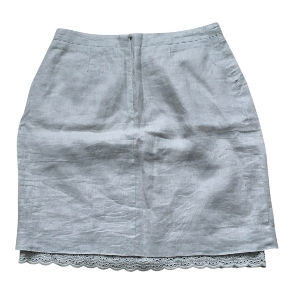 Odille Light Gray Linen Lace Trim Pencil Skirt 4